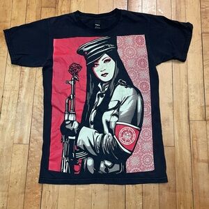 Vintage OBEY Tokyo Rose Peace Guard. Black And Red Print.